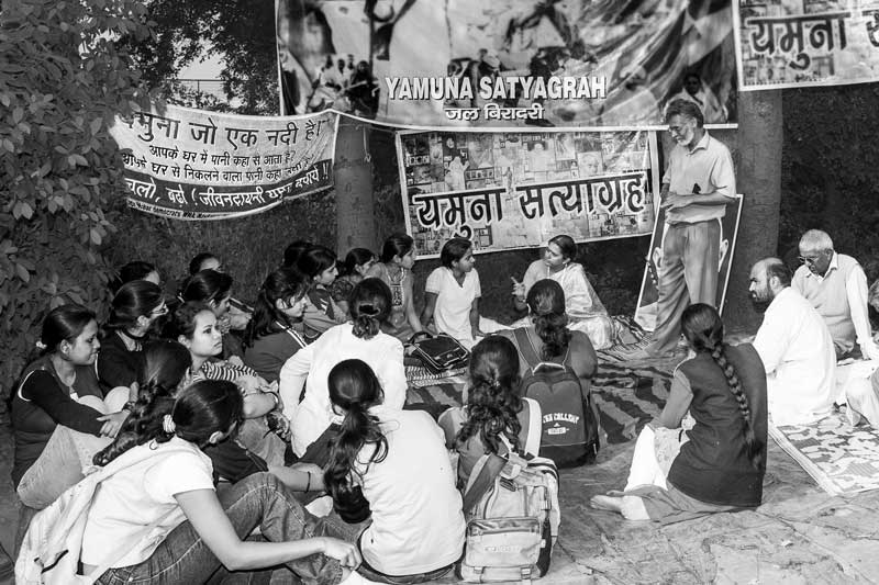 A public campaign in progress to save sacred river Yamuna from encroachment in East Delhi district, National Capital Territory of Delhi